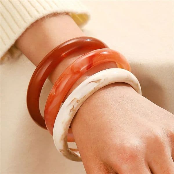 Marble Multi-color Bracelet Female Retro Round Semi-transparent Acrylic Personality Boudoir Imitation Jade Bangle Fashion Jewelry