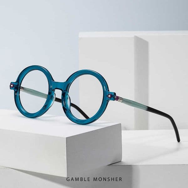 Designer Kuboraum sunglasses top qualityKuboraum Same Plate Slingshot Leg Fashion Round Frame Large Face Slim Myopia Glasses Wanbaolong Handmade Color Matching