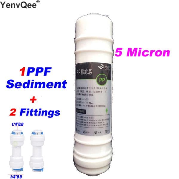 Update 10 INCH 5 MICRON Ppf/Sediment WATER FILTER CARTRIDGE With 2 Fittings Water Purifier Filter Cartridge Aquarium REVERSE OSMOSIS