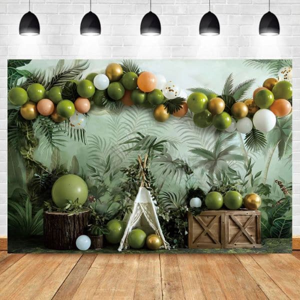 Safari Jungle Photography Background Wild Animals Balloons Child 1st Birthday Party Cake Smash Decor Portrait Photocall Backdrop