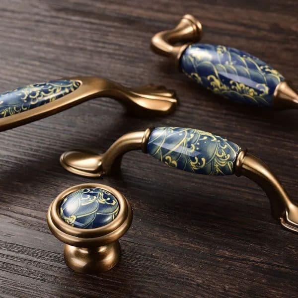 American Blue And Yellow Drawer Cabinet Knob Ceramic Zinc Alloy Vintage Kitchen Cupboard Hardware Furniture Dresser Pull Handle