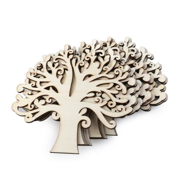 10 Pcs Wooden DIY Accessories Wood Chips Christmas Wood Decorations Holiday Party Art Unfinished DIY Crafts Tree Shaped Wood
