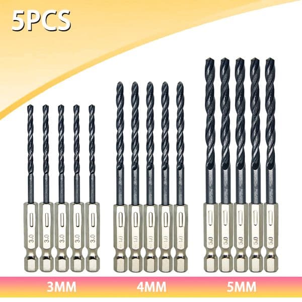 5/15Pcs Black Twist Drill 3 4 5mm Wood Metal High Speed steel Nitriding Drill Set 1/4" 6.35mm Hexagonal Handle
