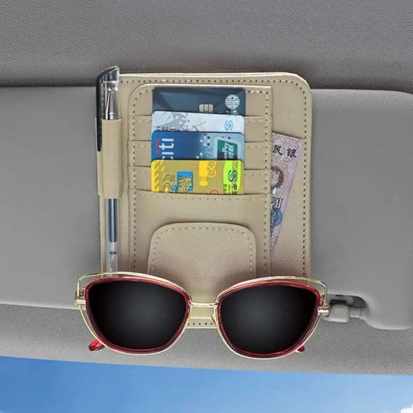 Car Sun Visor Organizer Leather Sunglasses Holder Multi-functional Card Holder Storage Pocket Car Glasses Clip Auto Accessories