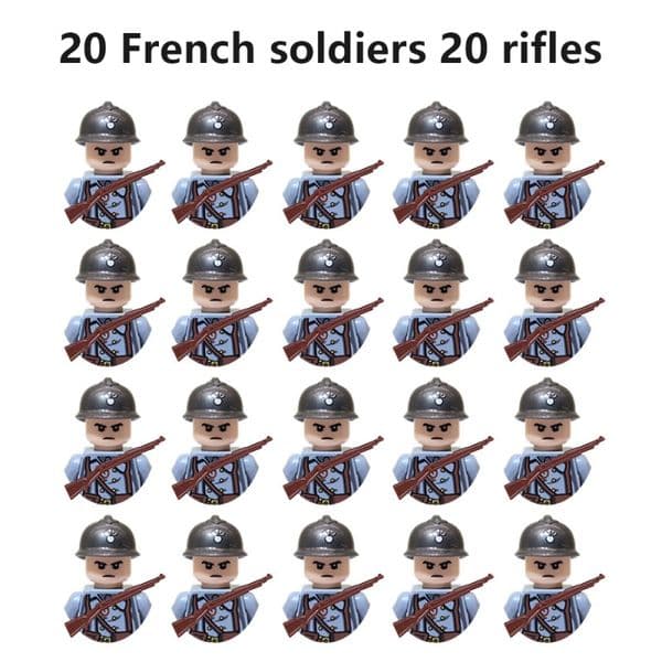 20pcs/lot WW2 Soviet US UK China France Soldiers Building Blocks Poland Canada Japan Army Figures Bricks Toys For Boys