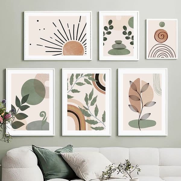 Leaves Sun Rainbow Geometry Abstract Boho Wall Art Canvas Painting Nordic Posters And Prints Pictures For Living Room Decoration
