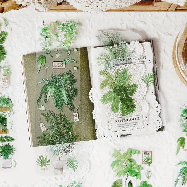 2025 MOHAMM 6 Sheets Flower Green Plant new PET Stickers for Scrapbooking DIY Decorative Material Collage Journaling