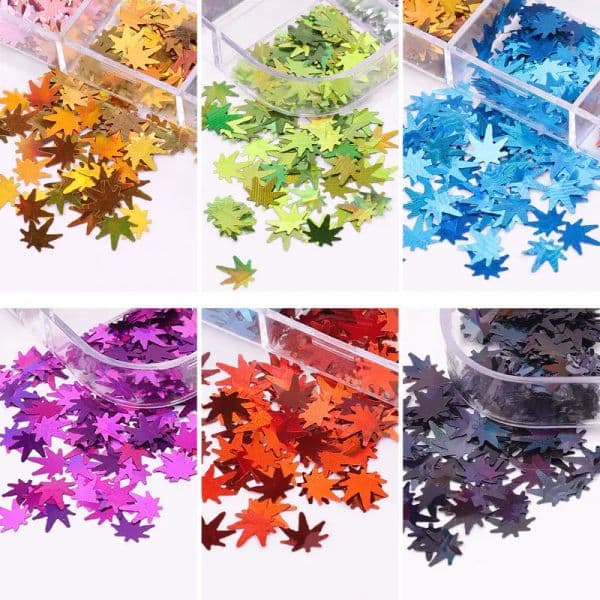 1 Box Maple Leaf Laser Thin Sequins Autumn Colorful Glitter Flakes Nail Art Designs Gel Polish Acylic Tips DIY Decor Manicure