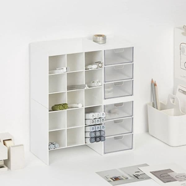 Desk Marker with 3 Drawers 6-grid Inclined Pen Slots, Stackable Marker Storage Holder Makeup Holder