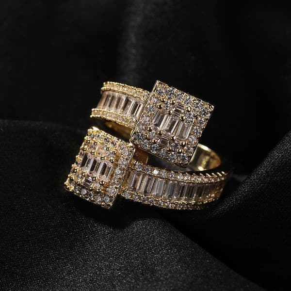Hip Hop TopBling 5A T Zircon Cuff Ring White Gold Plated Jewelry for Men Women