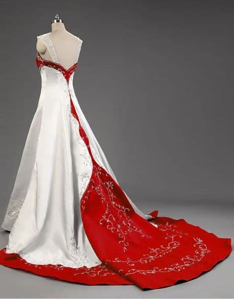 Modern White And Red Straps A-Line Dresses Embroidery Beaded Long Satin Wedding Gowns Court Train Sequins Elegant Country Pastels Bride Dress 2026 Youmaidress