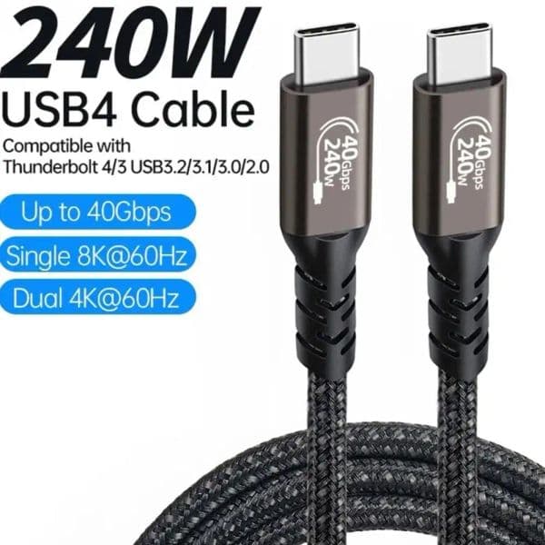 240W Charger Data Transfer USB 4 Cable for Thunderbolt 4 new Full 2025 Feature Type C 40Gbps Dual 8K Video Cord For Thunderbolt 4 Cable