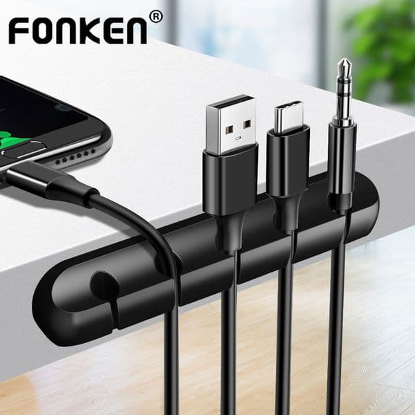 FONKEN USB Cable Organzier Silicone Charging Cable Winder Mouse Cable Holder Office Desk Arrange Flexible Cable Management Clip