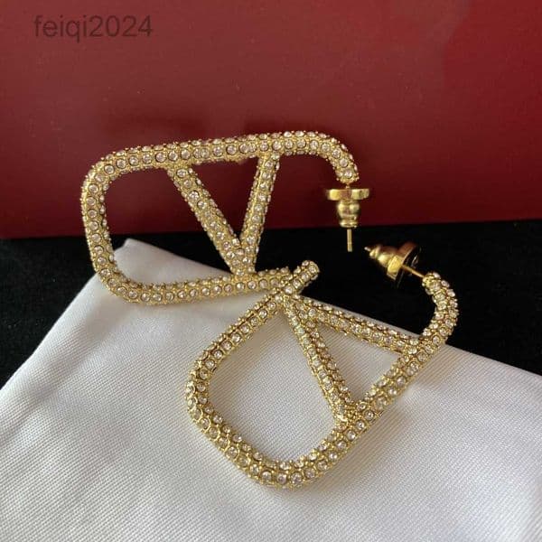 2023 earrings designer for women stud luxury gold heart shape pearl crystal gold double V letter 925s silver jewelry classic