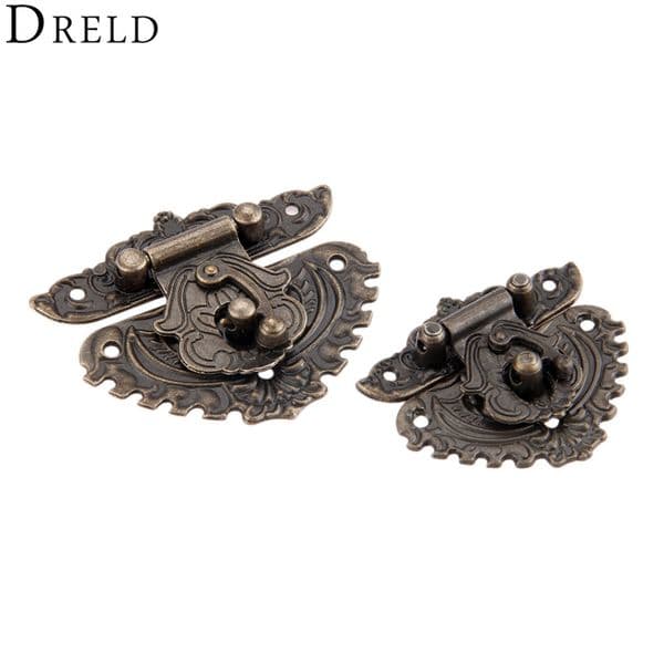DRELD Antique Bronze Box Hasp Lock Furniture Fittings Jewelry Wood Box Catch Latches Suitcase Buckle Clip Clasp Vintage Hardware