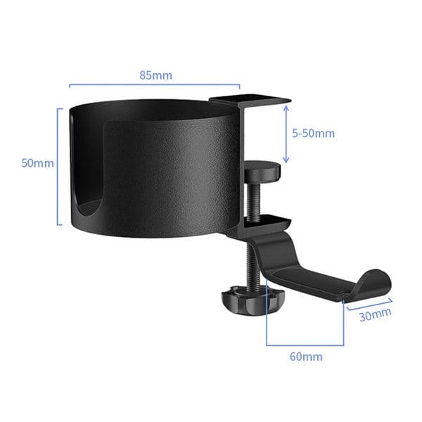 2 In 1 Universal Gaming Headphone Holder Headset Hanger Stand Mount Under Desk Drink Cup Holder Rack with Clamp Earphone Hook