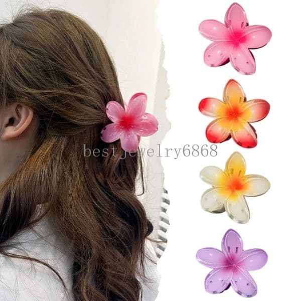 Hawaiian Cute Flower Hairpin Girls Sweet Shark Clips Summer Beach Vacation Style Hair Accessories For Thick Hair Bohemia Jewelry