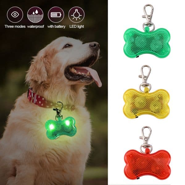 Bone-shaped Luminous Pendant Pet Collar Glowing Pendant Pet Accessories Dog Puppy Walking Warning Light with Hanging Hook Dog