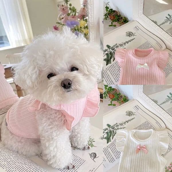 Cute Bow Dog Vest Teddy Puppy Pullover Summer Pet Clothes Breathable Twolegged Solid Color Cat Products y240530