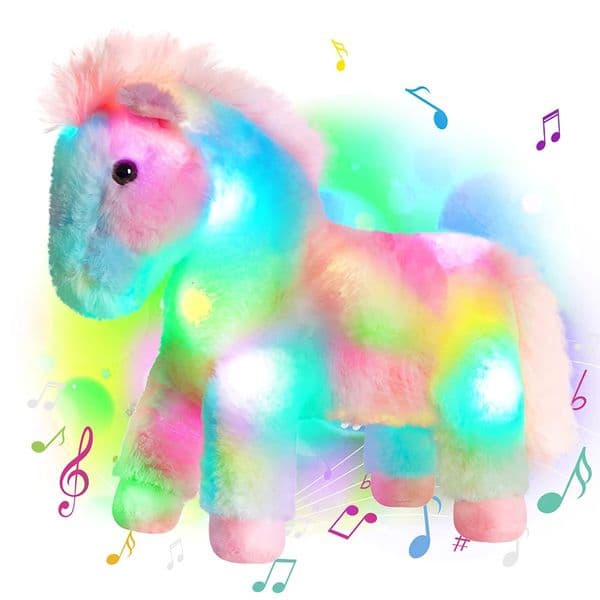 LED Glowing Horse Rainbow Standing Stuffed Plush Animal Creative Magical Colorful Night Light Up Cute Soft Toy Birthday Gifts 240530