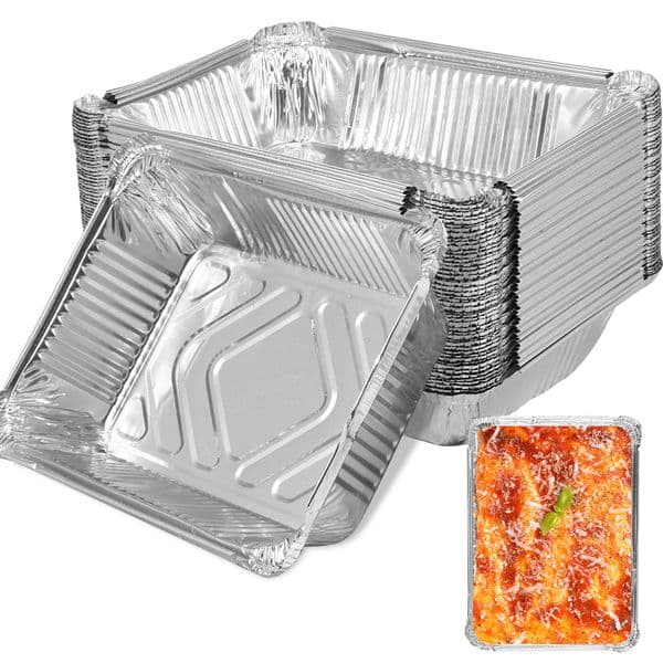 50Pcs Aluminum Foil Trays 1100ml Non-Stick Aluminum Foil Baking Pans Reusable Food Grade Aluminum Foil Containers Foil Trays
