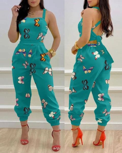 Womens Jumpsuit Elegant Sexy Suspender Printed Jumpsuits Casual Hip Waist Overalls Romper For Women Spring Summer 240527