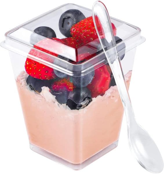 20PCS Plastic 160ml Dessert Cups with Lids Spoons Pudding Cup Dessert Cake Cup Appetizer Jelly Yogurt Mousse Dessert Baking Cup