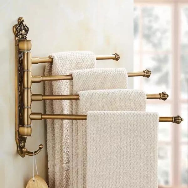 Tuchiu Swivel towel rack antique carved towel rack wall mounted folding bathroom armrest bathroom 241125