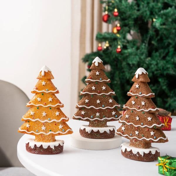 Vilead 15cm Resin Gingerbread Christmas Tree Figurines Holiday Decoration Accessories Xmas Gift Table Bookcase Room Decor Object 241202