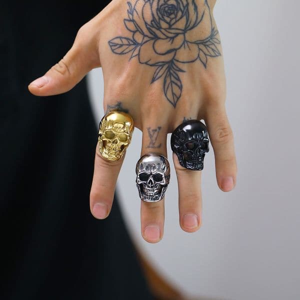 High quality Hip-hop Men's Biker Rings Ghost Head Skull Ring for Man Stainless steel Gold Gothic Punk Rock Never fade Ring Women Jewelry Accessories Wholesale