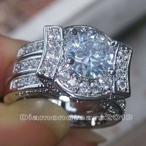 14kt Gold Filled Wedding Ring Set: Round Cut Simulated Dia CZ Bridal Jewelry dh5727163