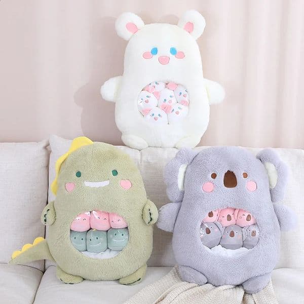 6Pcs Small Toys Inside Cute Panda Koala Rabbit Dinosaur Cartoon Animals Plush Pillow Soft Stuffed Sofa Cushion Homdecor Pillow 260316