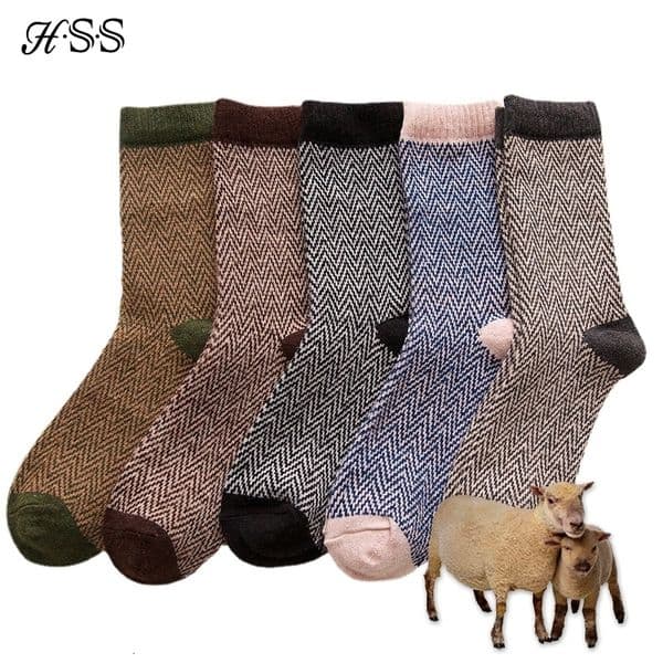 HSS 5 Pairs Winter Mens Socks Thicken Sheeps Wool Warm Men Retro Style Colorful Fashion Man For Snow boots w241112