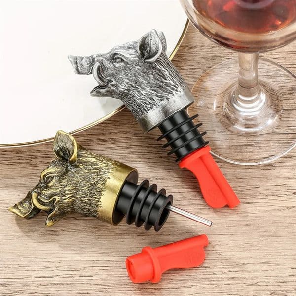 Bar accessories champagne spout with red stopper wild boar decoration metal bottle stopper unique wine gift 241203