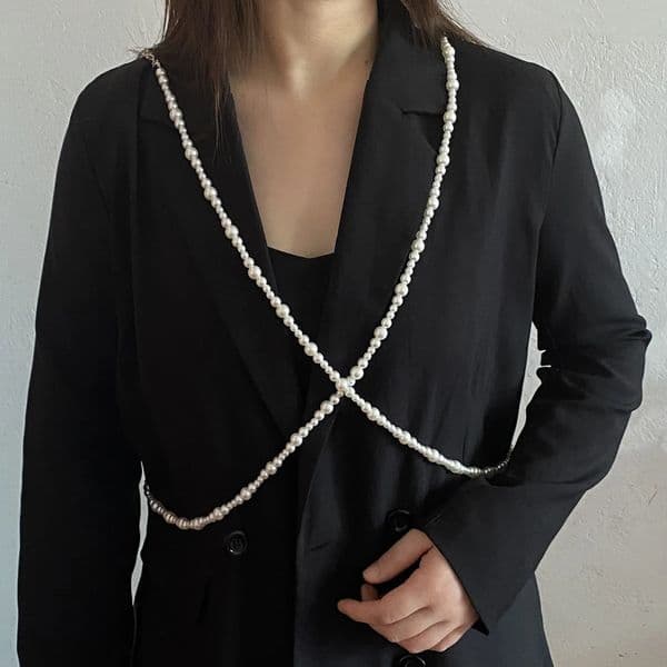 Punk casual Double pearl Waist Chains Body Jewelry Women pearl Chain Harajuku Chain Strand Charms Vintage Waistband 241202
