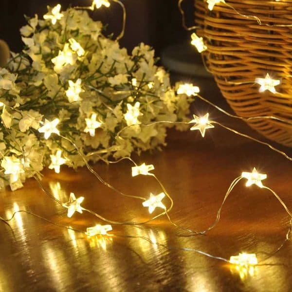20/30/40 LED Battery Operated Star Shape Fairy String Lights Twinkle Copper Wire Lights for Christmas Wedding Party Decoration Z241203