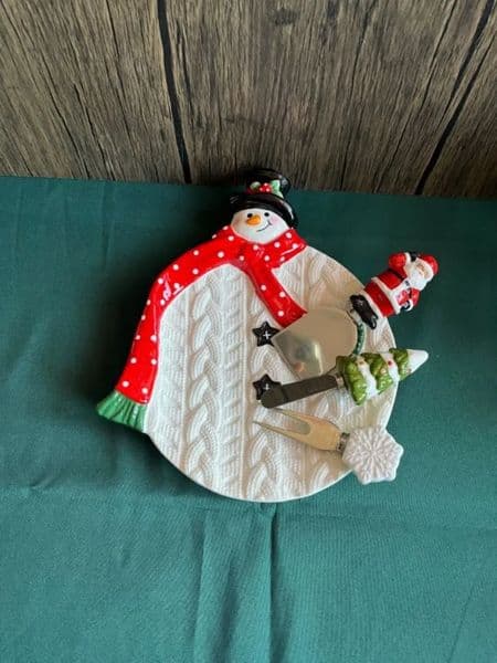 2024 Christmas Snowman 3D painted ceramic candy dessert cake tray for Christmas gifts 241203