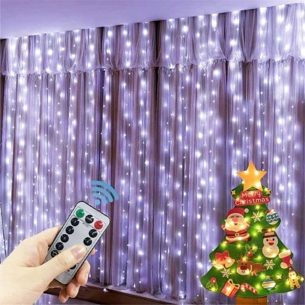 Navidad 2024 Ornaments LED Curtain String Light Decoration USB Garland Lamp 8 Mode for Home Christmas Party New Year Wedding Z241203