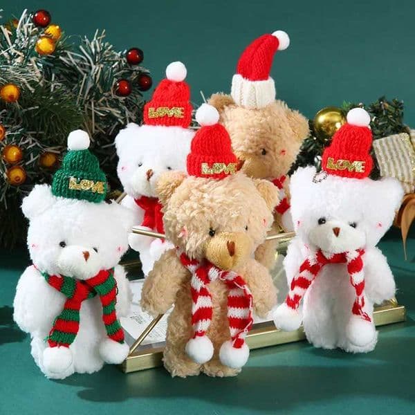 Plush Toys Cute Mini Bear Doll Xmas Scarf Hat Tiny Bears Stuffed Toy Christmas Decoration Gifts for KidsXJ241204 Free shipping Free shipping