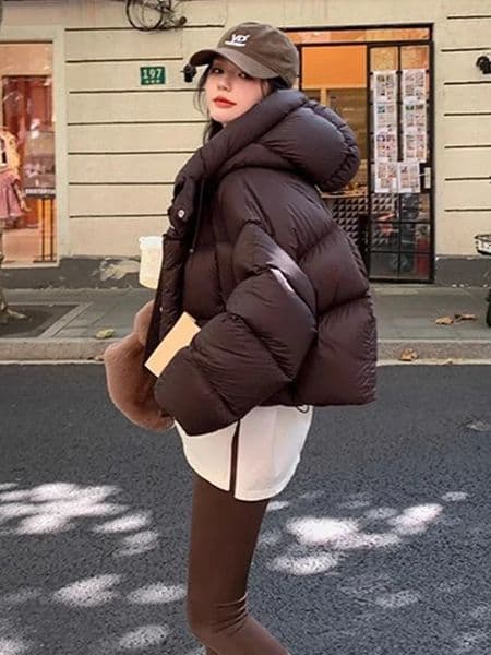 Winter Short Down Cotton Jacket Women 2024 American Bread Clothing Thick Warm Hooded Parkas Coats 241203