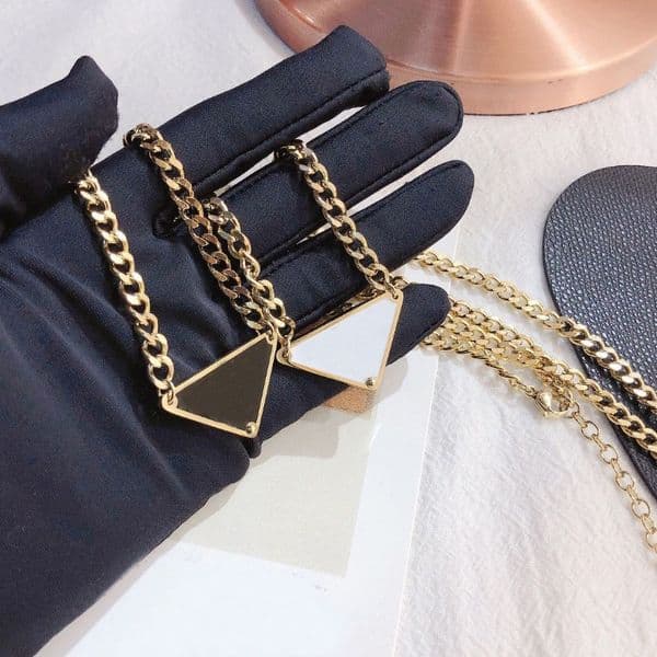 Classic Triangle Pendant Necklaces Black White Luxury Style Charm Women Spring Girl Love Birthday Gift Necklace Stainless Steel Long Chain