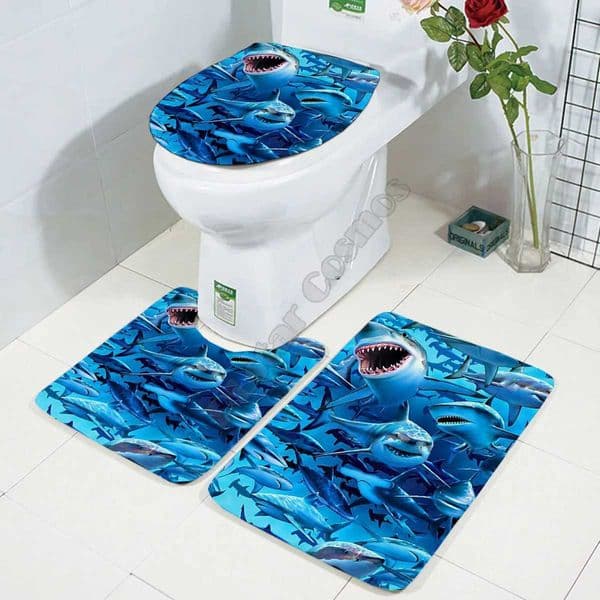 Shark Three Piece 3D Printed Bathroom Desk Carpet Cover Toilet Cover Bathroom Mat Set Shipping 01 W241204