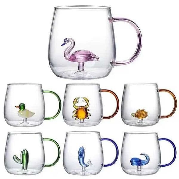 FATUBE Glass CUP 400ml Creative 3D Cactus Rose Duck Flamingo Animal Water Glass Mug Cup with Handle For Girls Kids Lovers GiftXJ241205