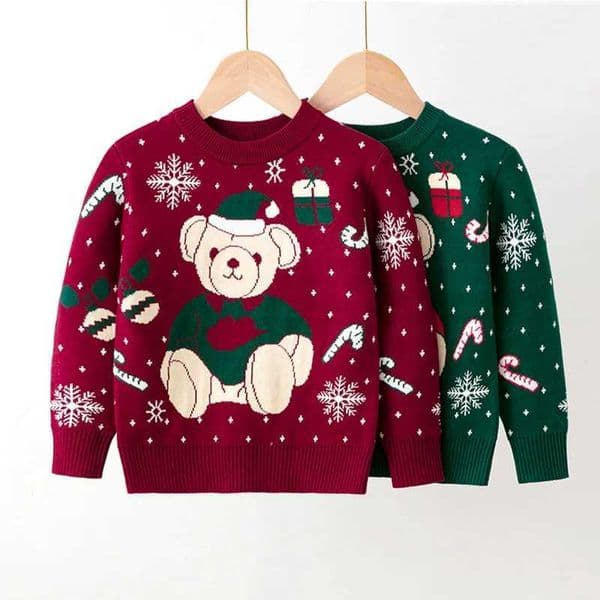 Boys and girls Christmas sweaters childrens Christmas warm parachuting baby knitted jackets childrens autumn and winter latte art clothing 2-6Y W241205
