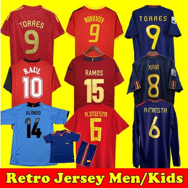 final 2010 Spain Kids Kit retro Soccer jerseys 1996 1994 RAUL XAVI Hierro Guardiola ALONSO PUYOL David Villa TORRES Iniesta 2008 2012 RAMOS Espagne Camiseta de futbol