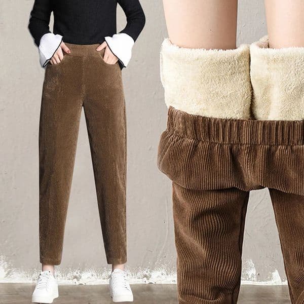 Plush Thick Casual Pants Womens Corduroy Warm Pants Autumn Winter Long Legs High Waist Harem Pants Trouser Womens 241202