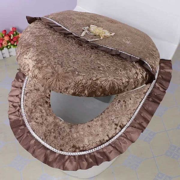 2-piece/set gold velvet thick toilet seat cushion zipper design waterproof toilet seat cushion solid color toilet seat cover autumn and winter W241204