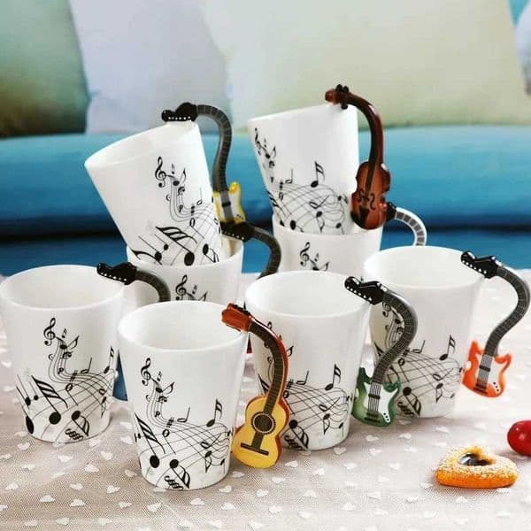 250ml Creative Music Ceramic Mug Guitar Violin Style Cute Coffee Tea Milk Stave Mug And Cup with Handle Cocktail SetXJ241205
