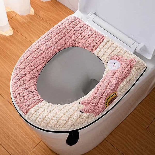 Home Zipper Toilet Seat Cushion Four Seasons Universal Plush Handle Toilet Lid Bathroom Toilet Accessories W241204