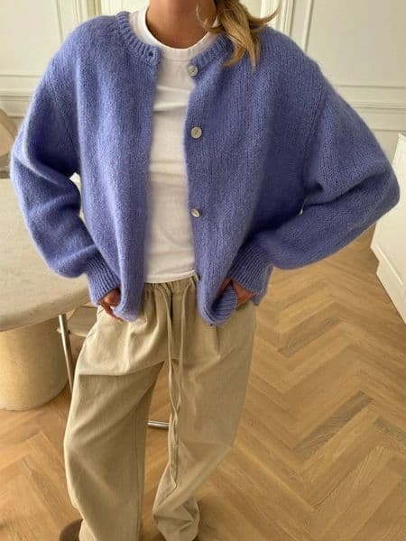 Women s Solid Color Cardigan Fuzzy Long Sleeve Button Down Sweater Soft Knit Tops Outerwear 241204